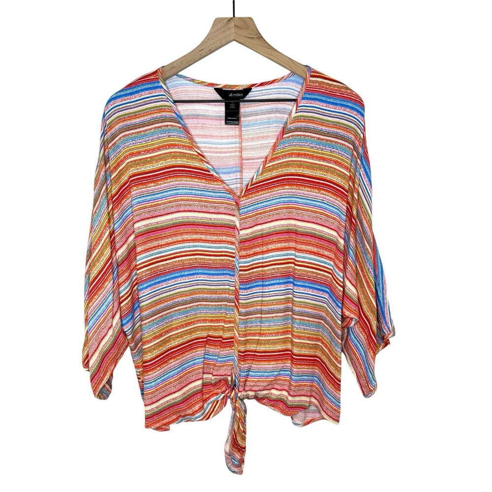 Ali Miles Women’s Bohemian Striped 3/4 Dolman Sleeve Top Sz XL Hippie Popover